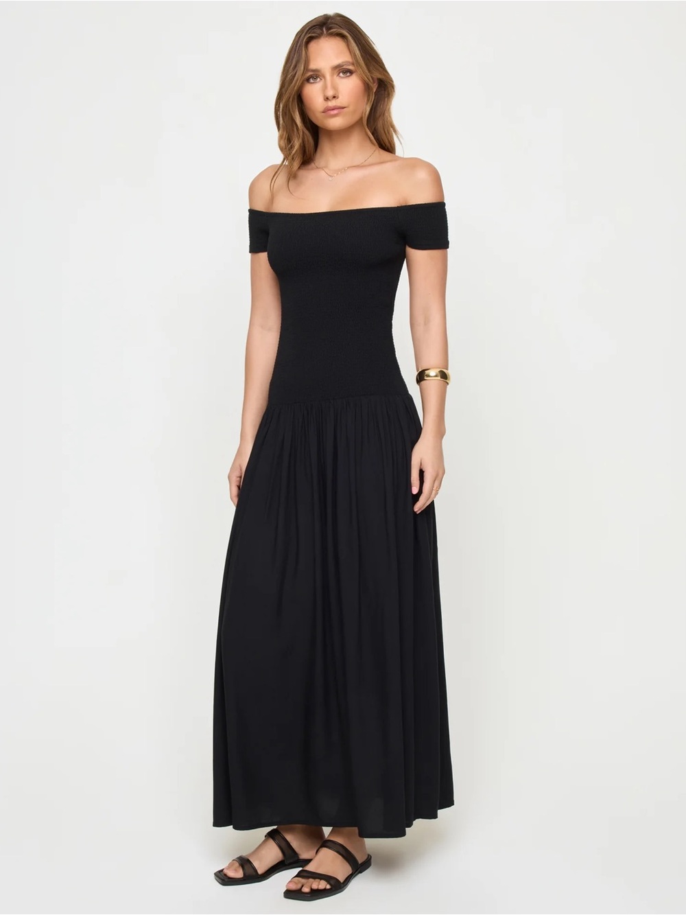 l*space Going Steady Black Off-Shoulder Maxi Dress